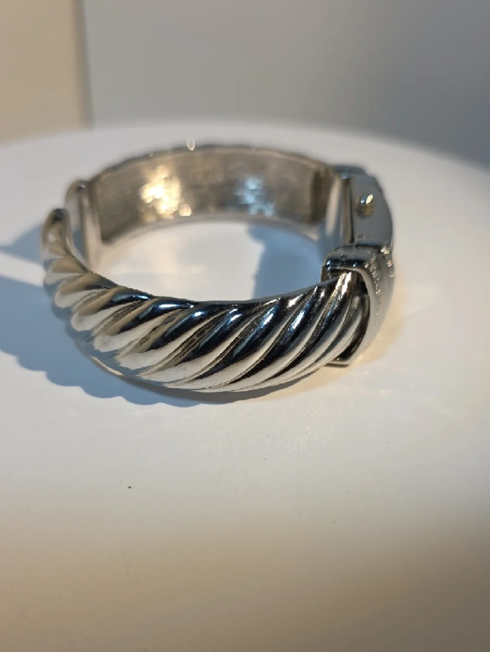 Studio Silver Crystal-Accent Twisted Bangle Watch